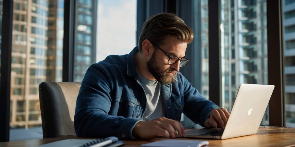 Une image d'un salarié travaillant sur un projet personnel à son domicile, en télétravail.