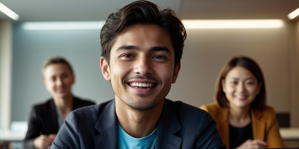 Une image de personnes souriantes et motivées en train de suivre une formation professionnelle.