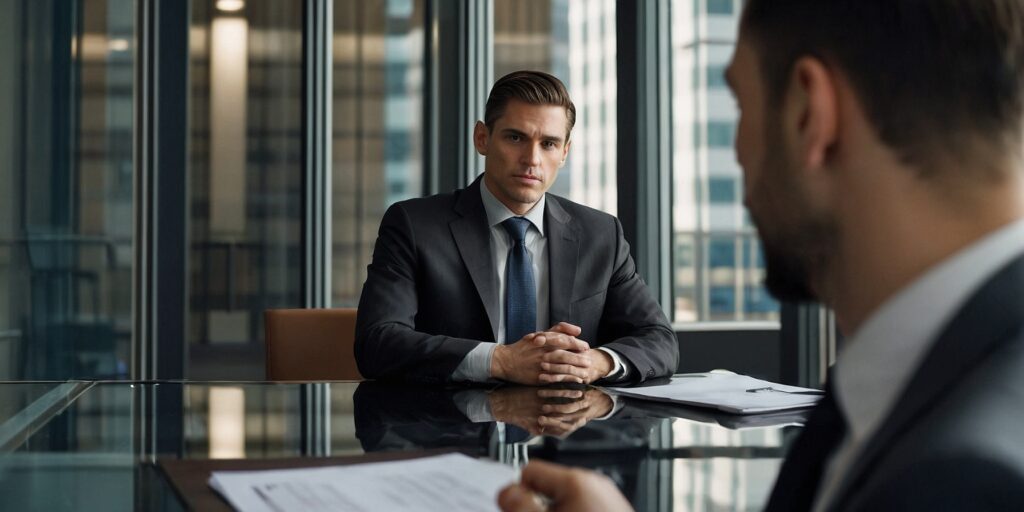 Un recruteur en conversation avec un candidat lors d'un entretien d'embauche.