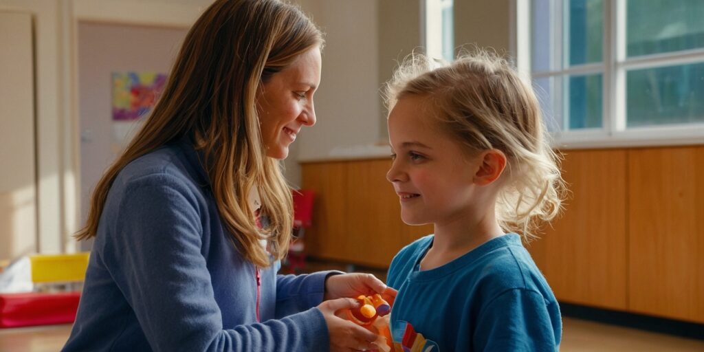 Un ergothérapeute travaillant avec un enfant dans un centre de rééducation.